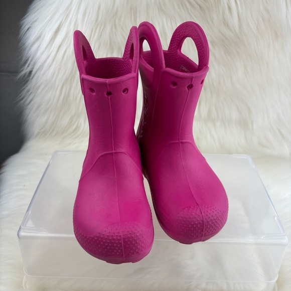 CROCS Pink Rain & Snow Boots with Pull Handles - Picture 1 of 8